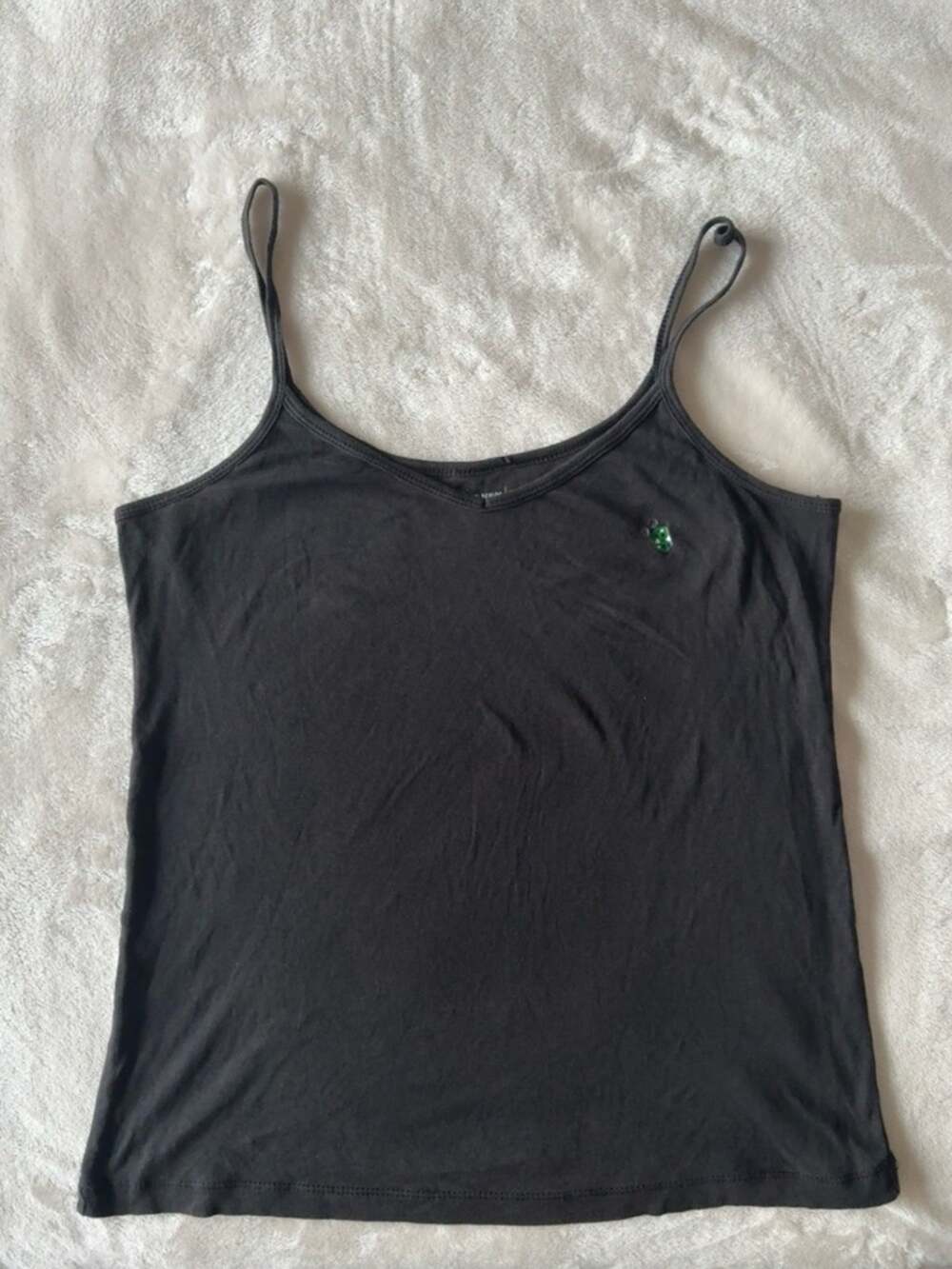 Old Navy black green lady bug camisole tank top spaghetti straps Vneck S